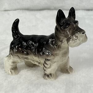 Vintage Japan Ceramic Scottie Dog Figurine Black Gray White Glaze 4" Terrier